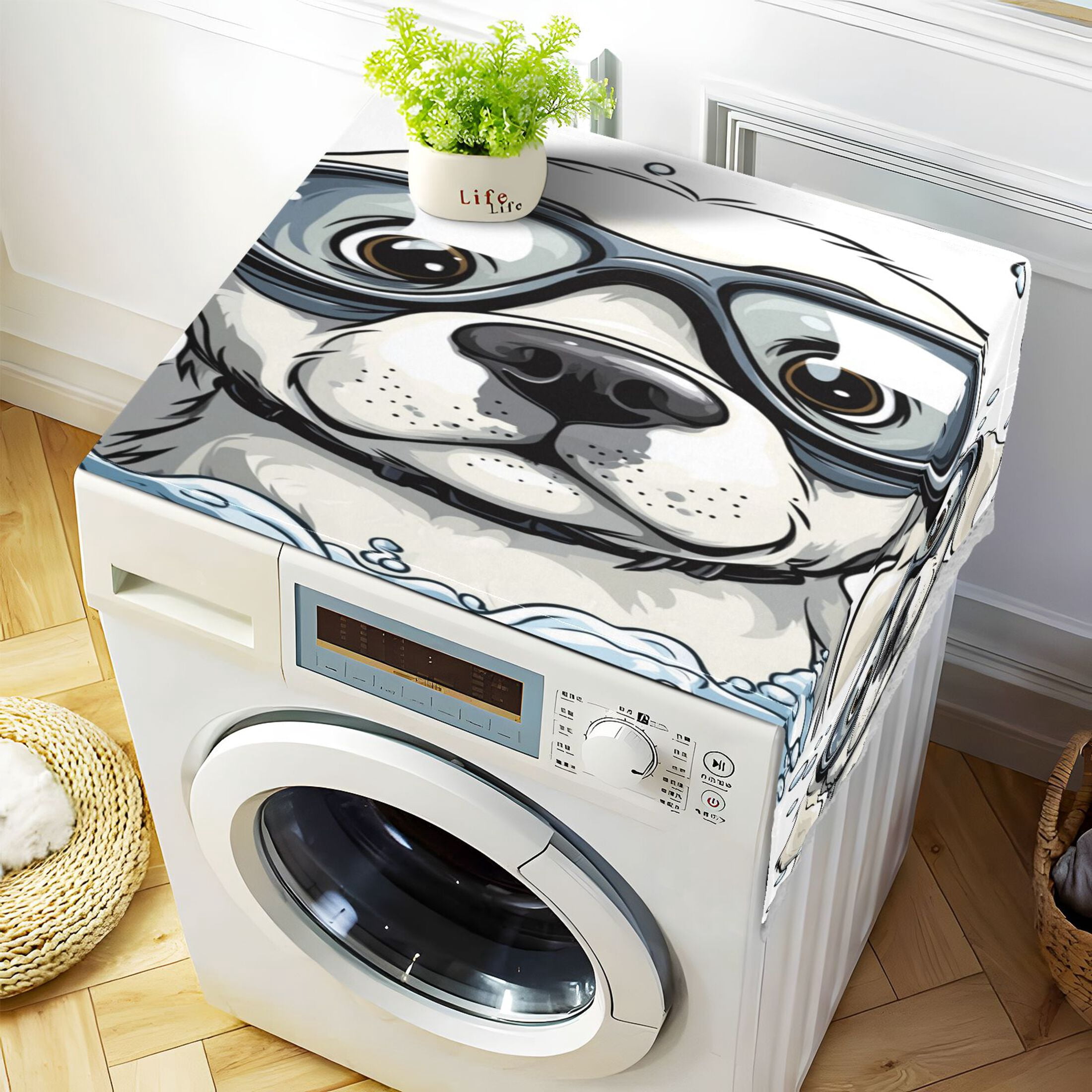 WOBOGO Cartoon White Labrador Washing Machine Cloth Dryer Refrigerator Top Cover Protective Non-Slip Mat For Kitchen Laundry