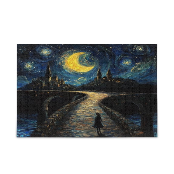 WOBOGO Castle Night View Puzzle Challenge 500 Piece Jigsaw Suitable for Game Night Finished Size 20.5 x 14.9in
