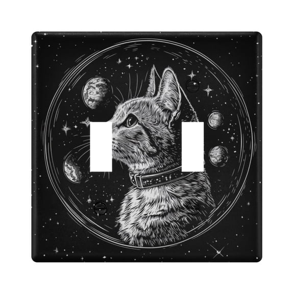 WOBOGO Cat Black Universe Pattern 2-hole Switch Plates PC Flame Retardant Plastic Material Glossy Finish Smooth Touch 4.56x4.48x0.27in