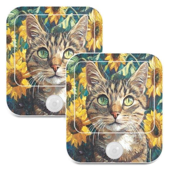 WOBOGO Cat Oil Painting Night Light Lamp with Smart Sensor Dusk to Dawn Sensor 0.6W Plug-in 2-Pack