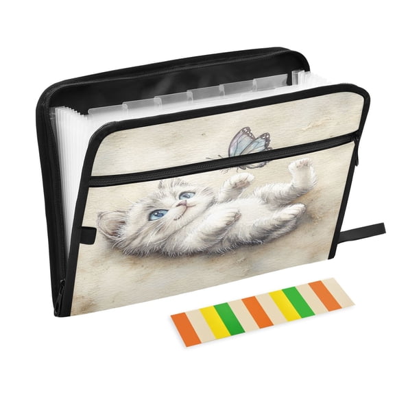 WOBOGO Cat Plays with Butterfly Expanding File Folder Letter Size Accordion Filing Organizer 13 Pocket Separate Organ Pocket