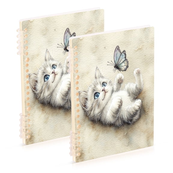 WOBOGO Cat Plays with Butterfly Notebook College Horizontal Grid Paper Ink Spill Resistant Water Resistant Cover 8.3x5.7x0.4in