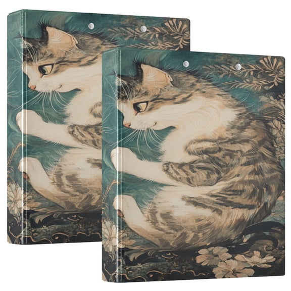 WOBOGO Cat and Dragon Drawing File Folders Extra Large Capacity to Hold 200 Sheets of Documents Hard Shell Ring Binder for School Home Office