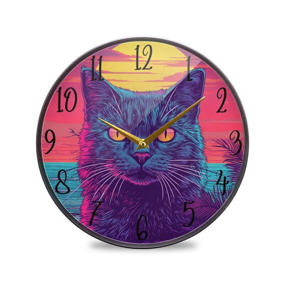 WOBOGO Cat before Sunset Acrylic Wall Clock Battery Operated 9.5in Silent No Tick Bedroom Living Room Office Classroom Decoration