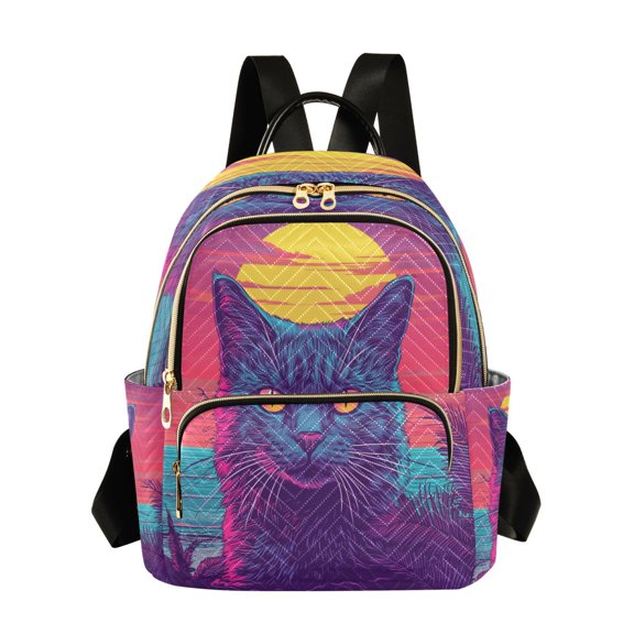 WOBOGO Cat before Sunset Butterfly Backpack Durable Lightweight Shoulder Bag Built-in Laptop Sleeve and Multiple Utility Compartments