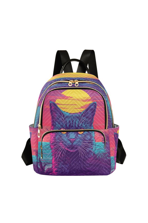 Cat before Sunset Butterfly Backpack Durable Lightweight Shoulder Bag Built-in Laptop Sleeve and Multiple Utility Compartments
