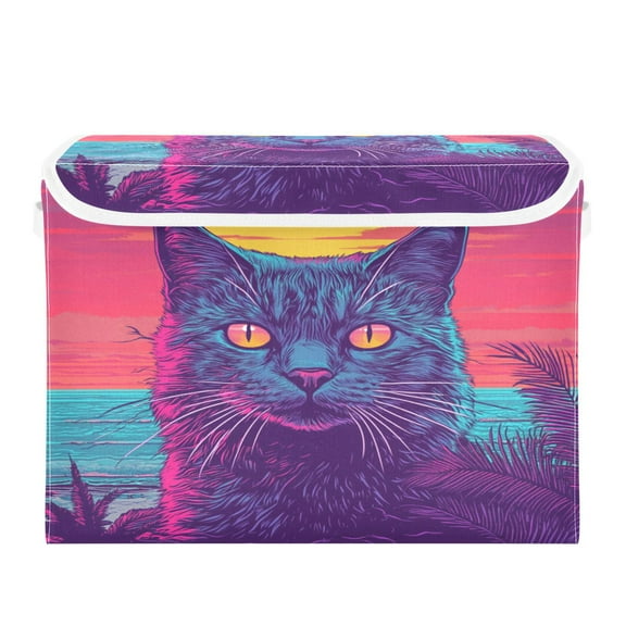 WOBOGO Cat before Sunset Large Collapsible Storage Box Flip Lid Fabric Decorative Organizer Container Basket with Handles 16.512.611.8in