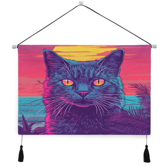 WOBOGO Cat before Sunset Living Room Canvas Wall Art Bedroom Study Framed Canvas Print Artwork Home Office Decorations 24.516.7in