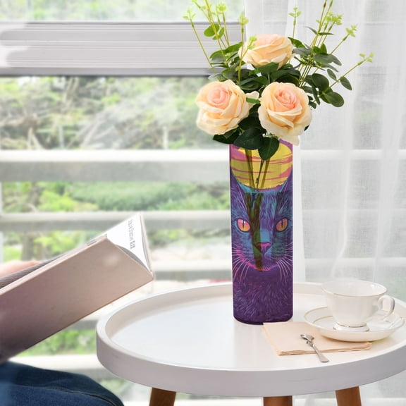 WOBOGO Cat before Sunset Plastic Vase Home or Wedding Decoration Centerpiece Unbreakable 11.83.9in