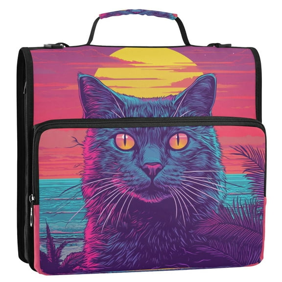 WOBOGO Cat before Sunset Ring Binder Bag 1.5in Folder Organizer with Shoulder Strap for 13Inch Laptop and 500 Sheets of Paper