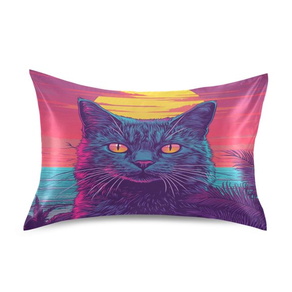 WOBOGO Cat before Sunset Satin Pillowcase Soft Smooth Envelope Design Comfortable Bedding Essentials 20×26in