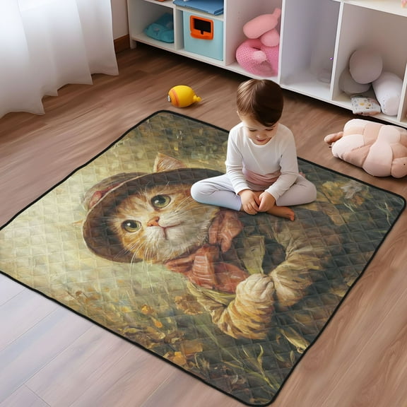WOBOGO Cat in An Army Coat Baby Playmats Extra Large Waterproof Rollable Activity Pads for Toddlers 5050inch