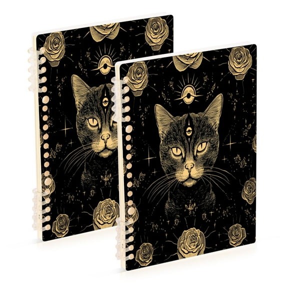 WOBOGO Cat with Third Eye Rose Pattern Notebook College Horizontal Grid Paper Ink Spill Resistant Water Resistant Cover 8.3x5.7x0.4in
