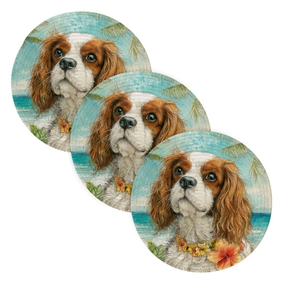 WOBOGO Cavalier King Charles Spaniel Dog Coil Placemats 3pcs Resistant Hot Pads Mat for Table Counter Cooking Potholder 15in