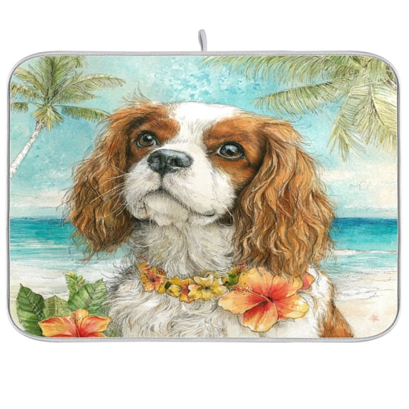 WOBOGO Cavalier King Charles Spaniel Dog Kitchen Drying Mat Heat Resistant Drainage with Non-Slip Rubber Backing Hides Stains Super Absorbent Easy to Clean 16×18in