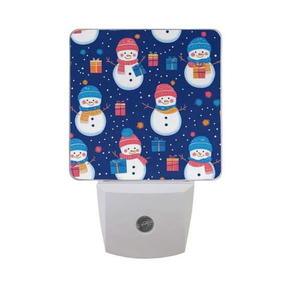 WOBOGO Cheerful Snowmen Gift Boxes Pattern LED Night Light 2 Pcs Set 0.5 Watt Wall Plug in Dusk to Dawn Automatic Switch Soft White Light