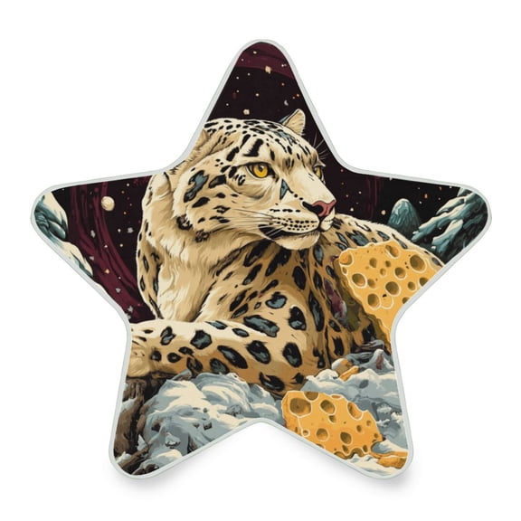 WOBOGO Cheese Snow Leopard Illustration LED Star Night Light 0.2 Watt Wall Plug Dusk to Dawn Auto Switch Adjustable Brightness Soft White Light