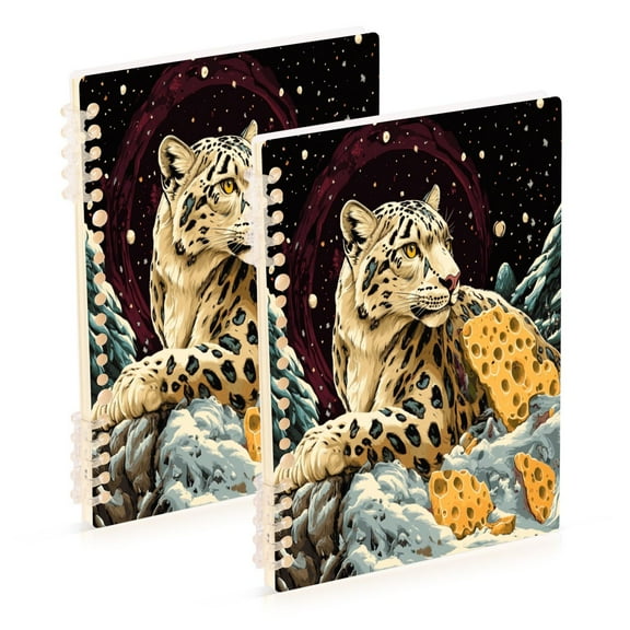 WOBOGO Cheese Snow Leopard Illustration Notebook College Horizontal Grid Paper Ink Spill Resistant Water Resistant Cover 8.3x5.7x0.4in
