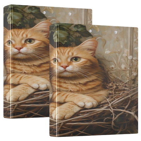 WOBOGO Chicken and Orange Cat Nesting Together File Folders Extra Large Capacity to Hold 200 Sheets of Documents Hard Shell Ring Binder for School Home Office