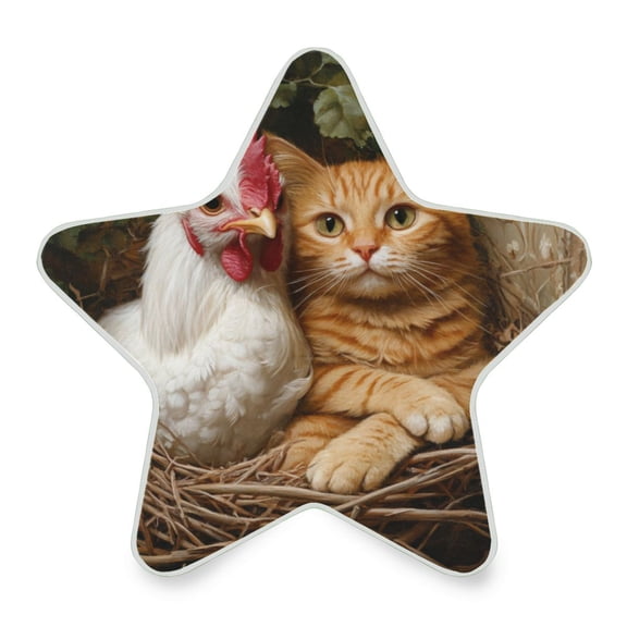 WOBOGO Chicken and Orange Cat Nesting Together LED Star Night Light 0.2 Watt Wall Plug Dusk to Dawn Auto Switch Adjustable Brightness Soft White Light