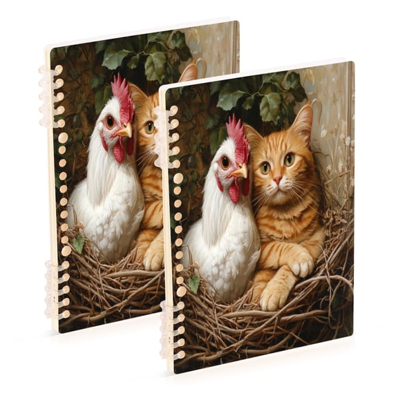 WOBOGO Chicken Orange Cat Pattern Notebook College Horizontal Grid Paper Ink Spill Resistant Water Resistant Cover 8.3x5.7x0.4in
