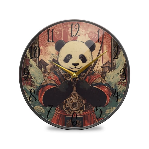WOBOGO Chinese Style Panda Acrylic Wall Clock Battery Operated 9.5in Silent No Tick Bedroom Living Room Office Classroom Decoration