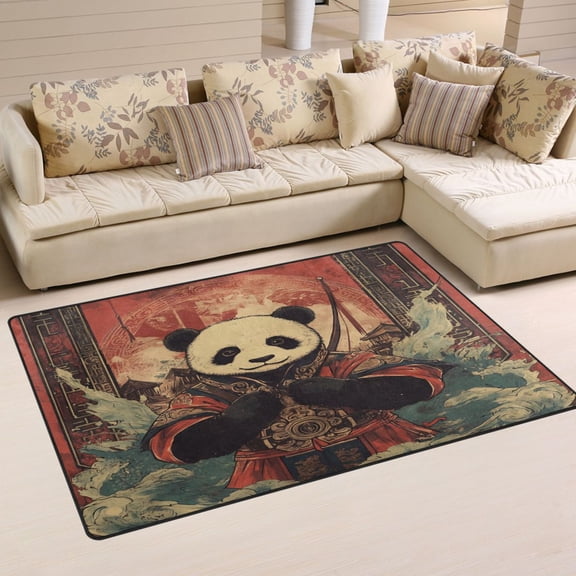 WOBOGO Chinese Style Panda Carpet Non-Slip Rugs Soft Doormat 31×20in Living Dining Room Bedroom Decorative