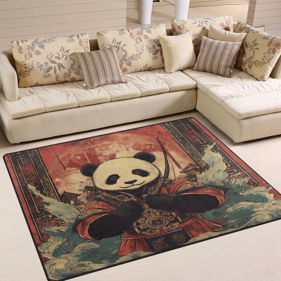 WOBOGO Chinese Style Panda Carpet Non-Slip Rugs Soft Doormat 80×58in Living Dining Room Bedroom Decorative