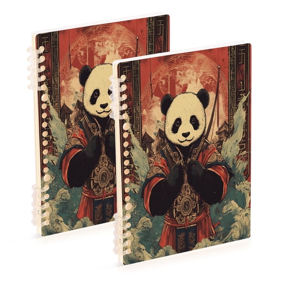 WOBOGO Chinese Style Panda Notebook College Horizontal Grid Paper Ink Spill Resistant Water Resistant Cover 8.3x5.7x0.4in