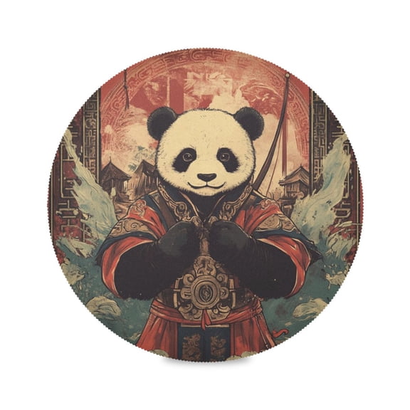 WOBOGO Chinese Style Panda Round Placemats Set of 1 Heat Resistant Washable Kitchen Table Decorations 15.4in