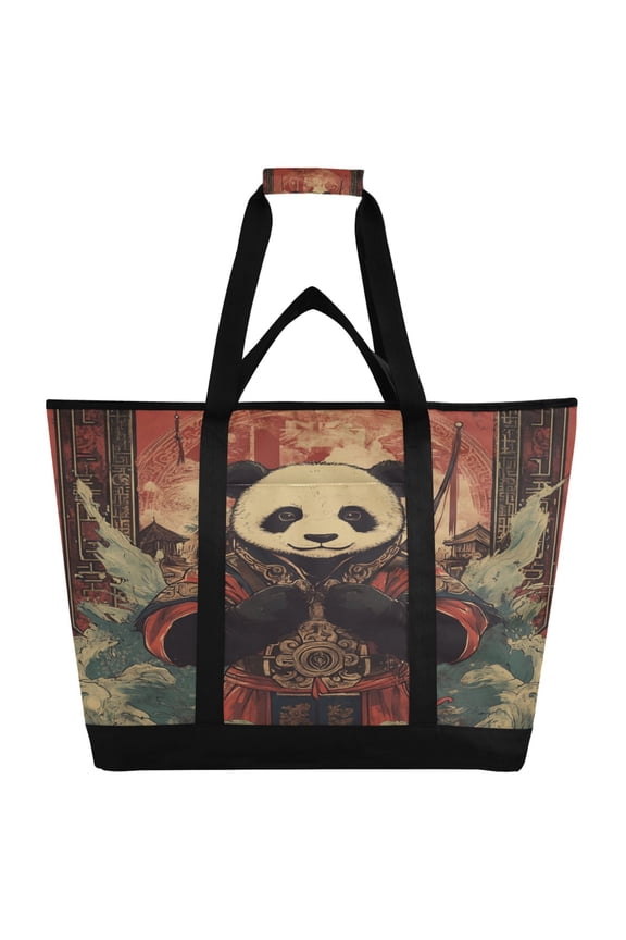 Chinese Style Panda Tote Cooler Bag Fold Flat Insulated Shopping Bag With Zipper For Work Picnic Beach Use 186.724in