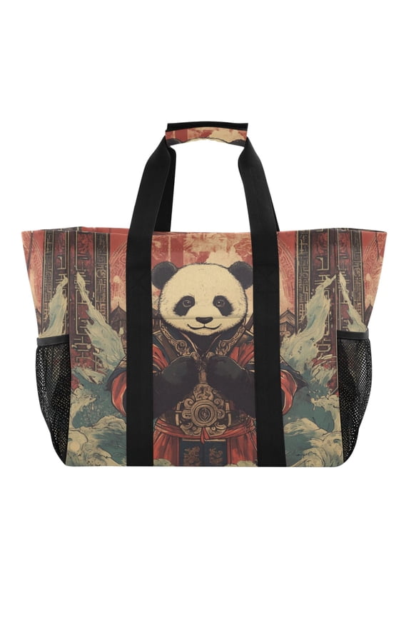 Chinese Style Panda Tote Shopping Bag Reusable Heavy Duty Durable Foldable Washable 15.412.89.8in
