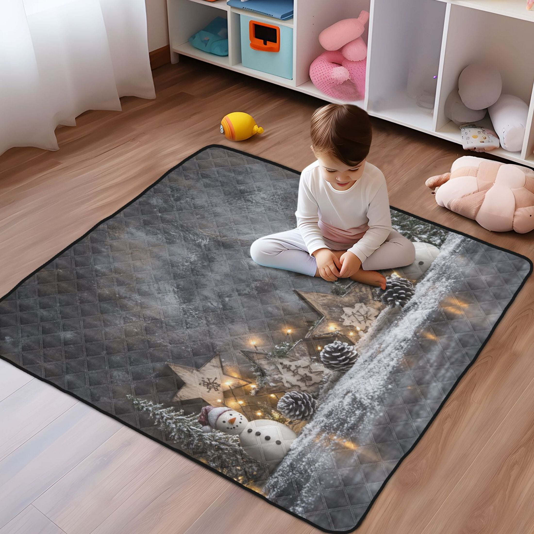 WOBOGO Christmas Backdrop Pattern Baby Playmats Extra Large Waterproof Rollable Activity Pads for Toddlers 50×50inch