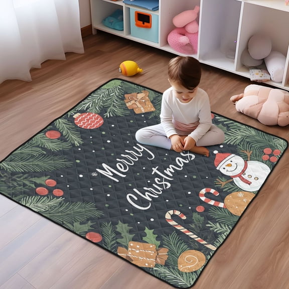 WOBOGO Christmas Card Pattern Baby Playmats Extra Large Waterproof Rollable Activity Pads for Toddlers 5050inch