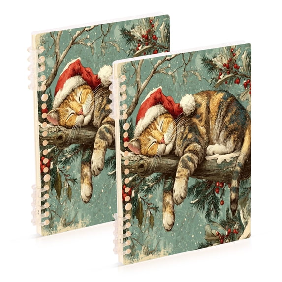 WOBOGO Christmas Cute Cat Notebook College Horizontal Grid Paper Ink Spill Resistant Water Resistant Cover 8.3x5.7x0.4in