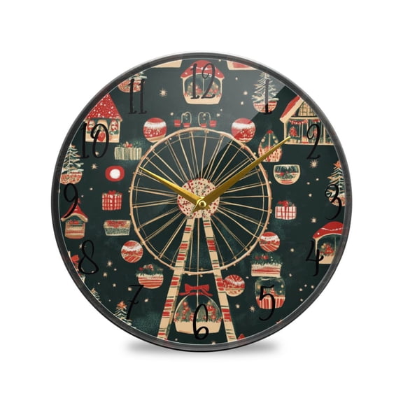 WOBOGO Christmas Decorated Ferris Wheel Acrylic Wall Clock Battery Operated 9.5in Silent No Tick Bedroom Living Room Office Classroom Decoration