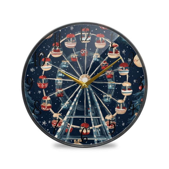 WOBOGO Christmas Decorated Ferris Wheel Acrylic Wall Clock Battery Operated 9.5in Silent No Tick Bedroom Living Room Office Classroom Decoration