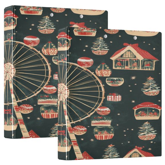 WOBOGO Christmas Decorated Ferris Wheel File Folders Extra Large Capacity to Hold 200 Sheets of Documents Hard Shell Ring Binder for School Home Office