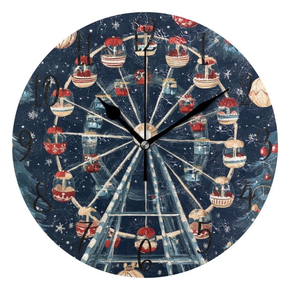 WOBOGO Christmas Decorated Ferris Wheel Wall Clock 10in Silent Mechanism Battery Operated Retro Style for Living Room Bedroom and Kitchen Black Pointer