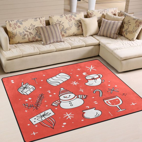 WOBOGO Christmas Element Carpet Non-Slip Rugs Soft Doormat 63×48in Living Dining Room Bedroom Decorative