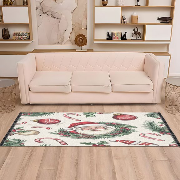 WOBOGO Christmas Element Santa Claus Pattern Bedside long rug delicate and soft modern indoor area decor non slip carpet for bed room corridor entrance balcony