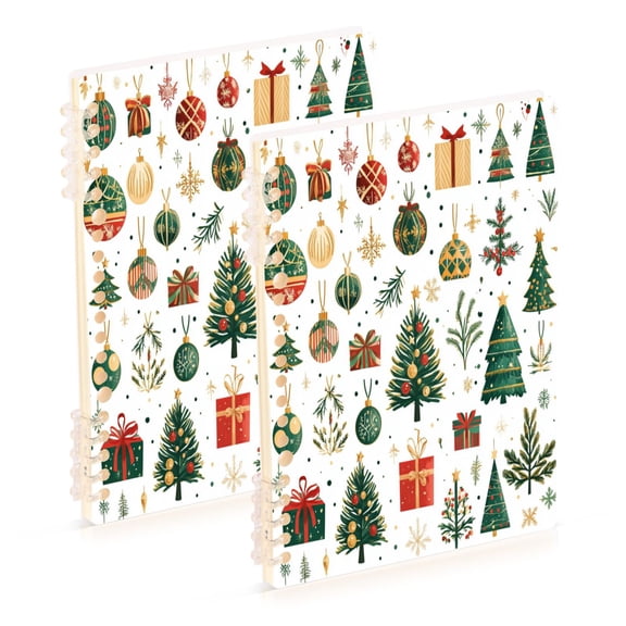 WOBOGO Christmas Elements Clipart Notebook College Horizontal Grid Paper Ink Spill Resistant Water Resistant Cover 8.3x5.7x0.4in