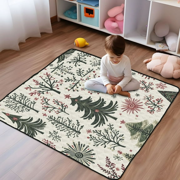 WOBOGO Christmas Folk Art Pattern Baby Playmats Extra Large Waterproof Rollable Activity Pads for Toddlers 5050inch