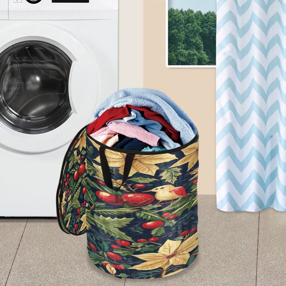 WOBOGO Christmas Holiday Foldable Laundry Baskets with Carry Handle Zipper Closure Travel Bathroom College Dorm Essentials
