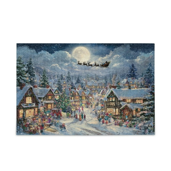 WOBOGO Christmas Night View Puzzle Challenge 500 Piece Jigsaw Suitable for Game Night Finished Size 20.5 x 14.9in