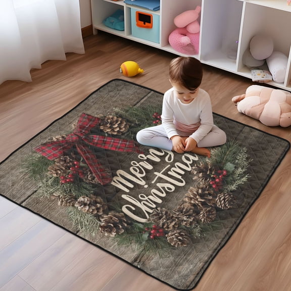 WOBOGO Christmas Oak Wreath Baby Playmats Extra Large Waterproof Rollable Activity Pads for Toddlers 5050inch