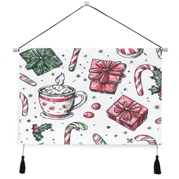 WOBOGO Christmas Pattern with Candy Canes Living Room Canvas Wall Art Bedroom Study Framed Canvas Print Artwork Home Office Decorations 24.516.7in