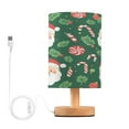 thumbnail image 1 of WOBOGO Christmas Pattern with Santa Claus Bedroom Table Lamp USB Power Connector Wooden Base Round Linen Shade For Living Room Desk, 1 of 7