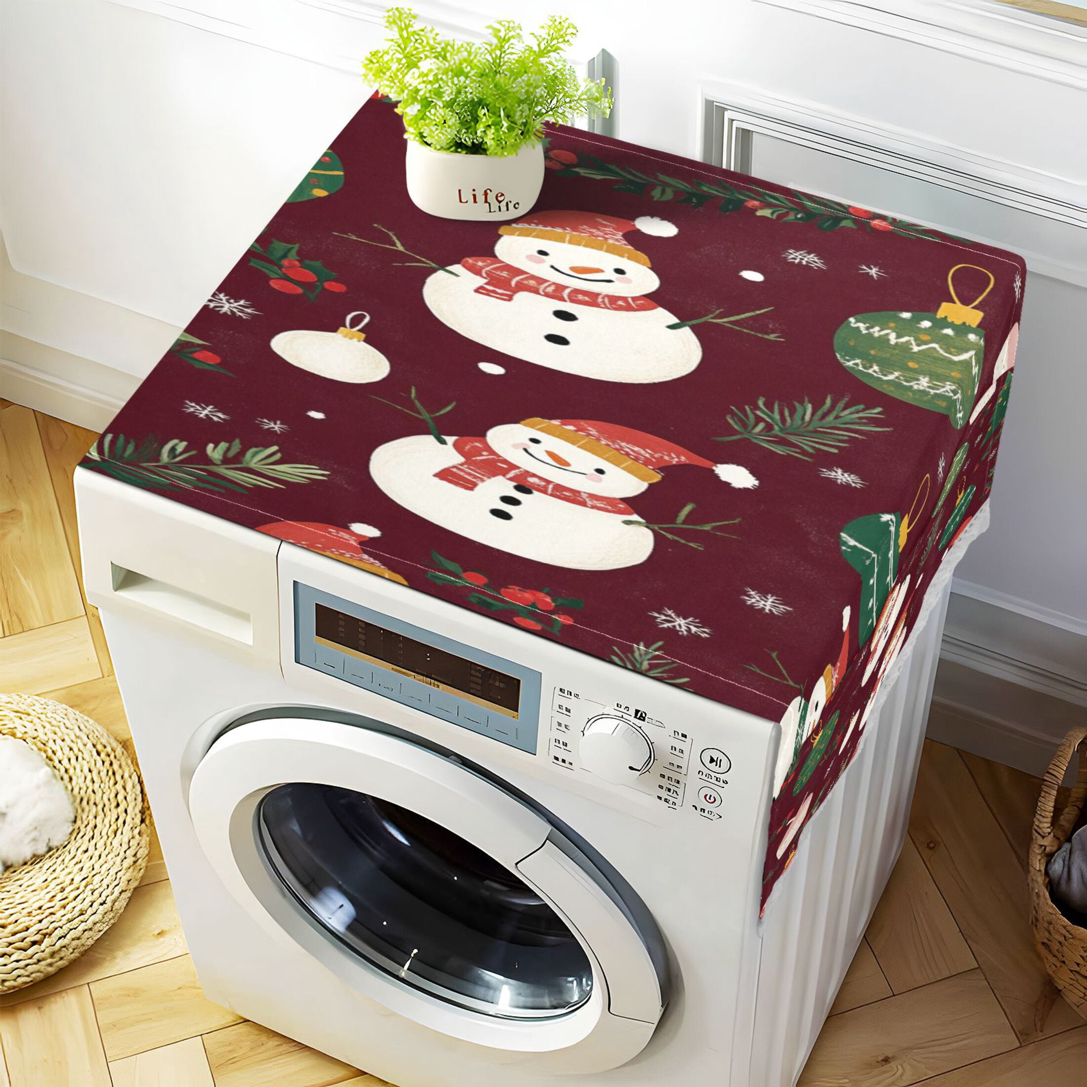 WOBOGO Christmas Pattern with Snowmen and Green Trees Washing Machine Cloth Dryer Refrigerator Top Cover Protective Non-Slip Mat For Kitchen Laundry