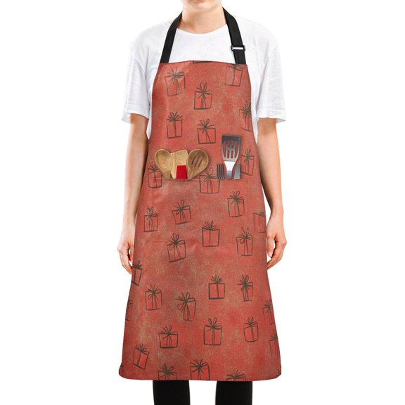 WOBOGO Christmas Presents Long Apron Waterdrop Resistant with 2 Pockets Cooking Kitchen Chef Apron for Women Men